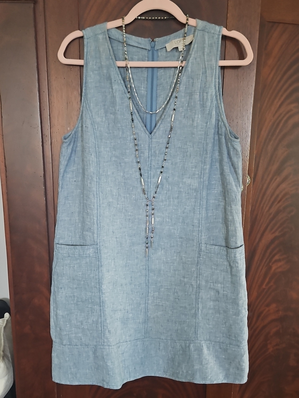 LOFT Light Chambray Sleeveless V-Neck Shift Dress